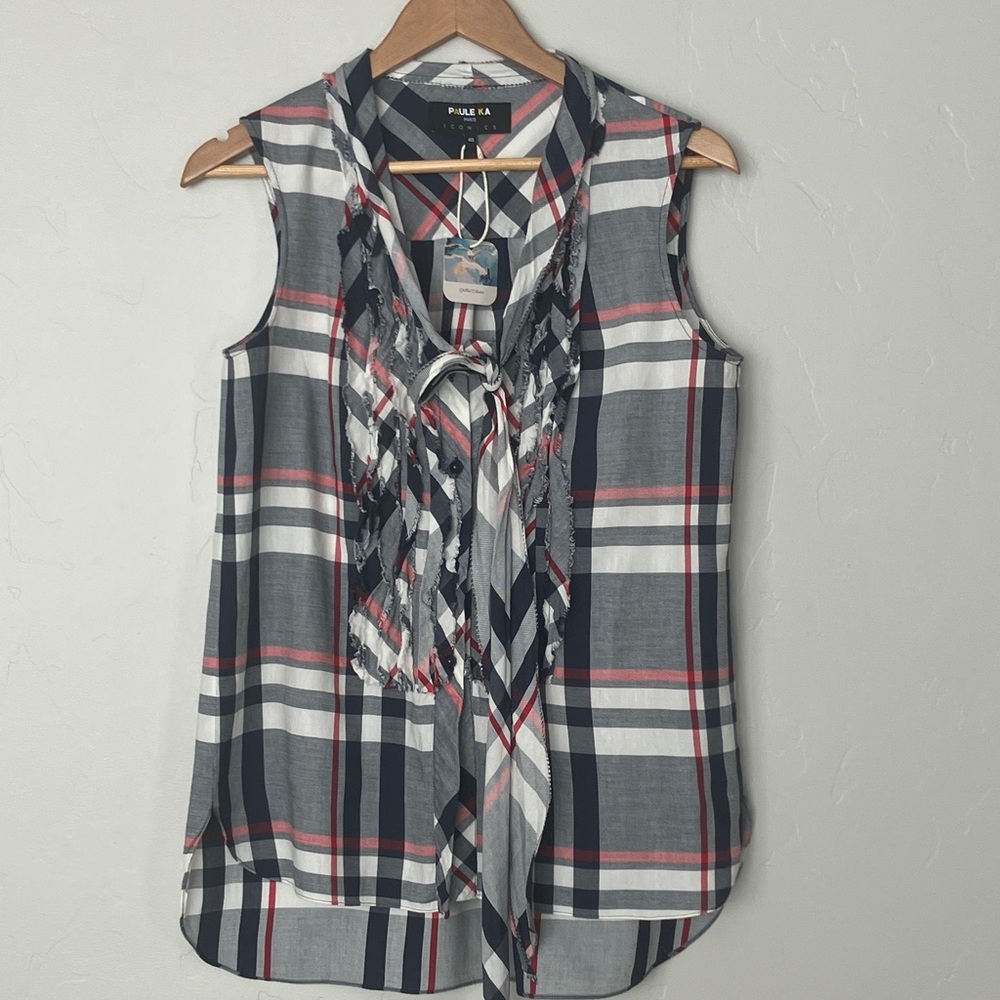 Paule Ka Iconics Navy and Red Plaid Shirt